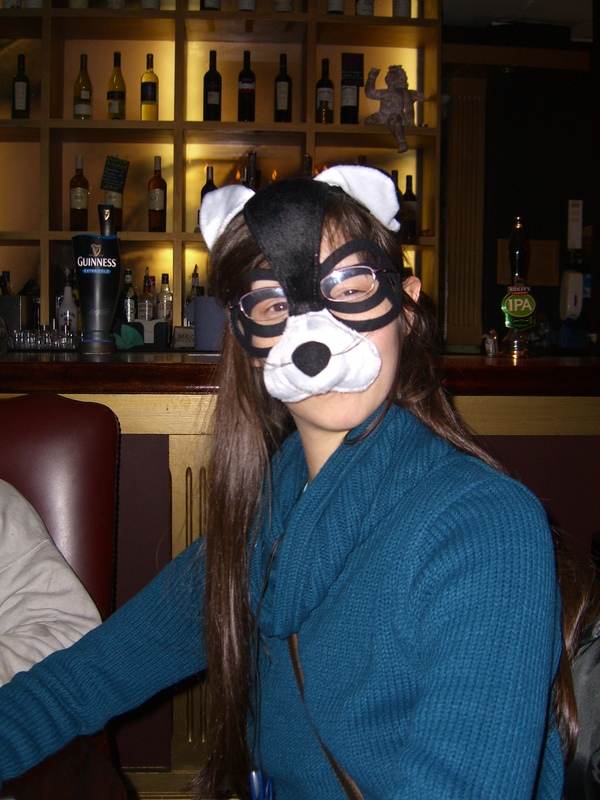 Tammy in a cat mask